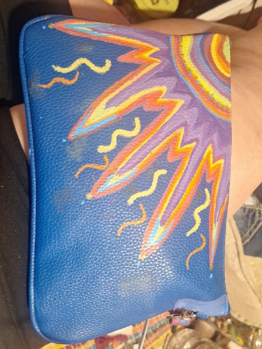 Hand-Painted Moon Wristlet Clutch in Blue & Purple
